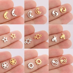 EUEAVAN 5pcs Stainless Steel Charms for Jewelry Making Moon Star Sun Tiny Charm Bracelet Earrings DIY Pendant Wholesale Supplies