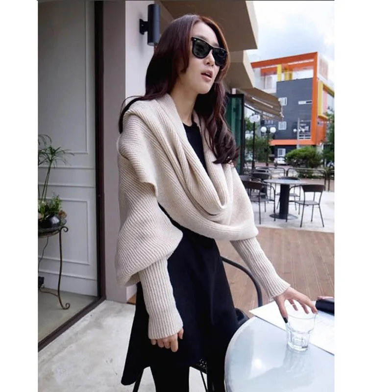 

50% Off Women Or Men Fashion Woolen Scarf Glove Sets,Sweater Scarf Pendent Scarves With Sleeve