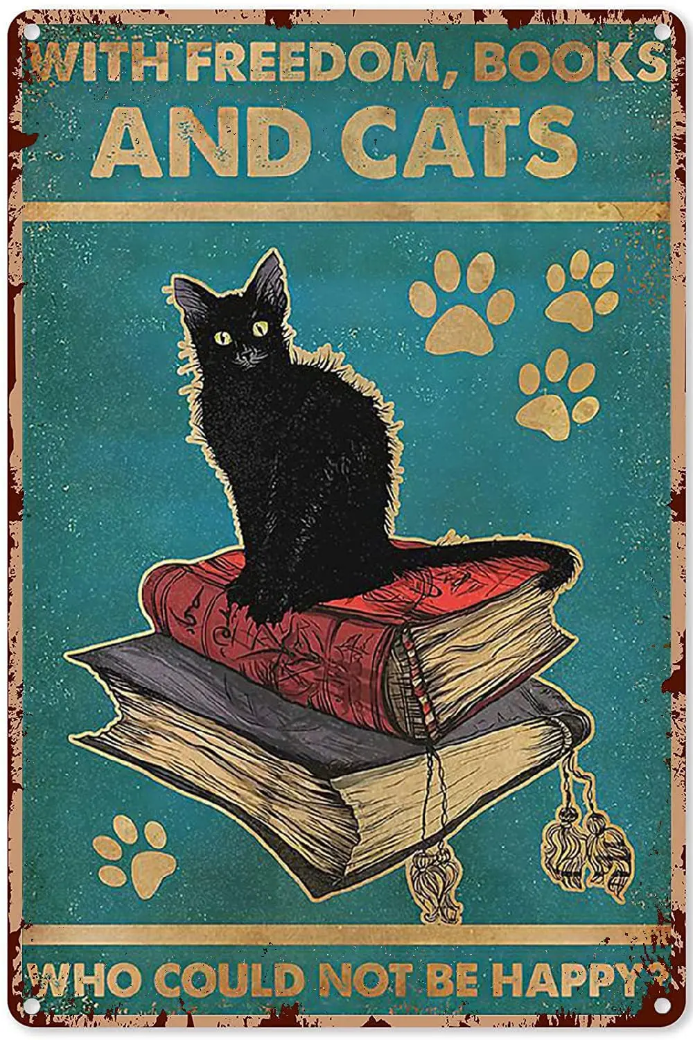 Reading Decorations for Home Book Wall Art Metal with Freedom Books with Cats Poster,Metal Sign