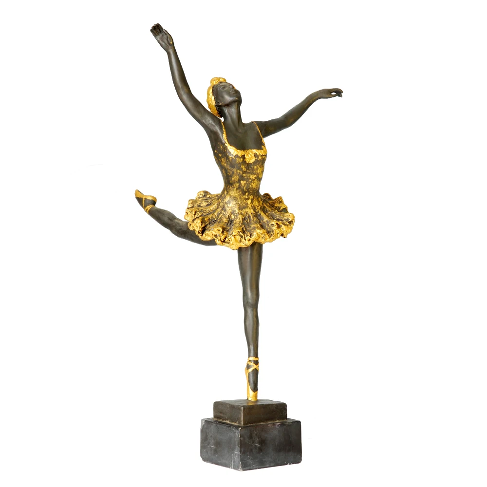 Ballet Dance Statue Bronze Young Girl Dancer Sculpture Figurine Female Dancing Statuette for Dance Room Decor Gifts