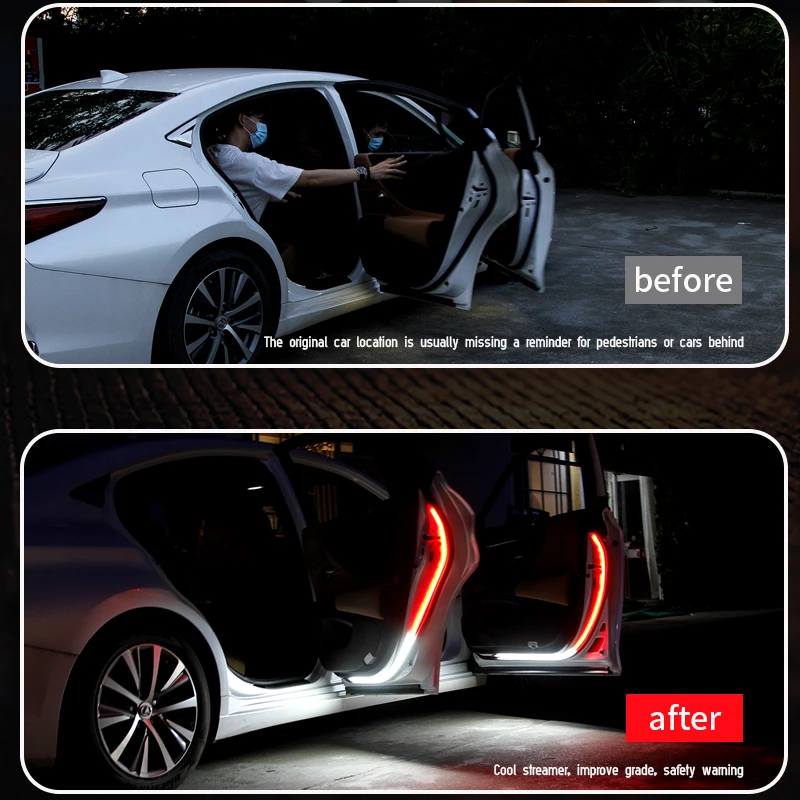 Car Interior Door Welcome Light LED Safety Warning Strobe Signal Lamp Strip 120cm Waterproof 12V Auto Decorative Ambient Lights image 4