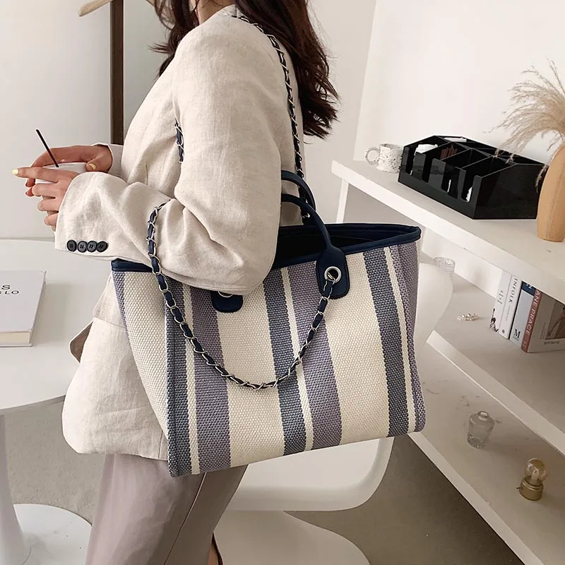 Luxury Women Canvas Handbags Shoulder Bags Designer Large Capacity Ladies Tote Bags High Quality Female Chain Big Messenger Bag