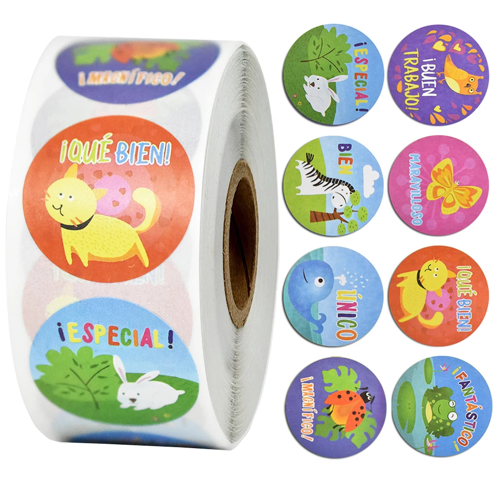 500pcs/roll Spain language Cartoon animals Stickers Waterproof funny reward Sticker \