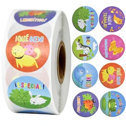 500pcs/roll Spain language Cartoon animals Stickers Waterproof funny reward Sticker 