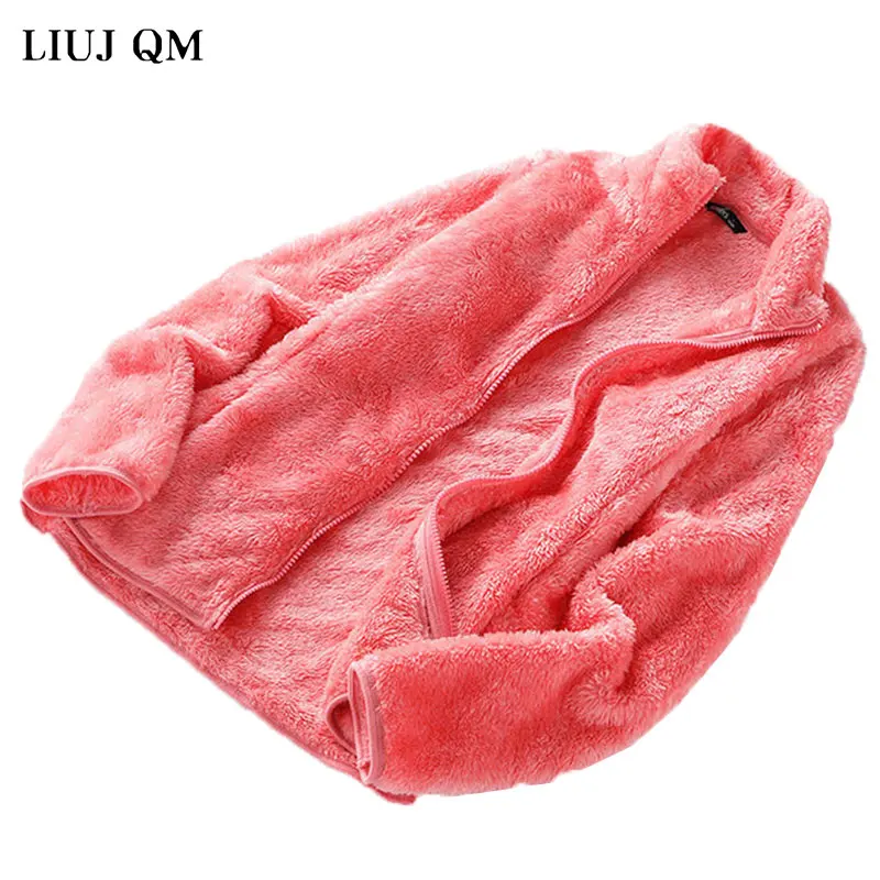 2024 Autumn Stand-up Collar Coral Fleece Outdoor Jacket Women Plus Velvet Thickened Warm Double-sided Cardigan Jacket Female