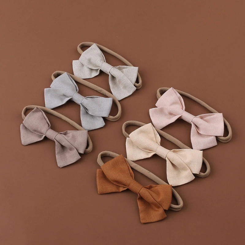 1pc Cotton Newborn Baby Elastic Headband Linen Bow Knot Stretchy Soft Hair Band Toddler Kids Girls Decorative Hair Accessories