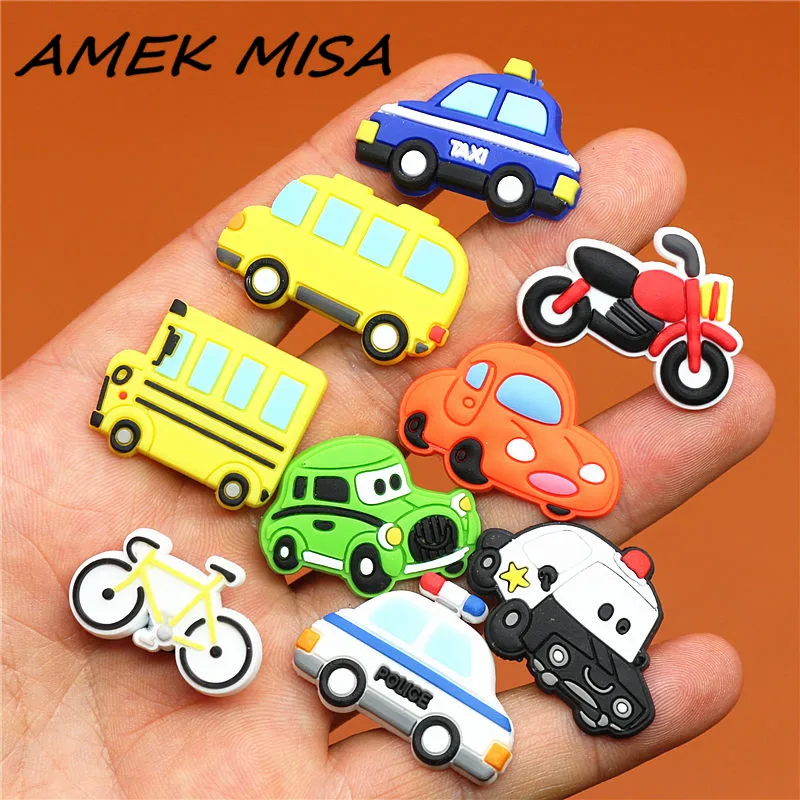 Single Sale 1pcs Shoe Charms Car/Motorcycle/Taxi/Minibus/Bike Shoe Accessories Shoe Buckle Decorations Fit Kid's X-mas