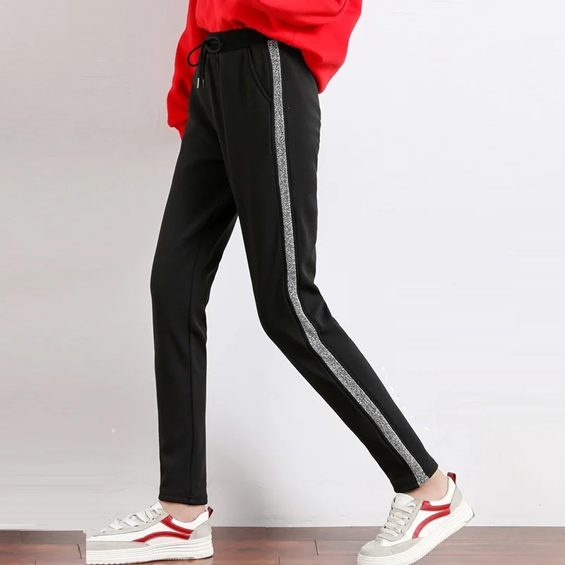 Inverno quente listrado calças longas calças de pelúcia feminino 2021 casual solto harlan sweatpants y2k harajuku sportwear feminino