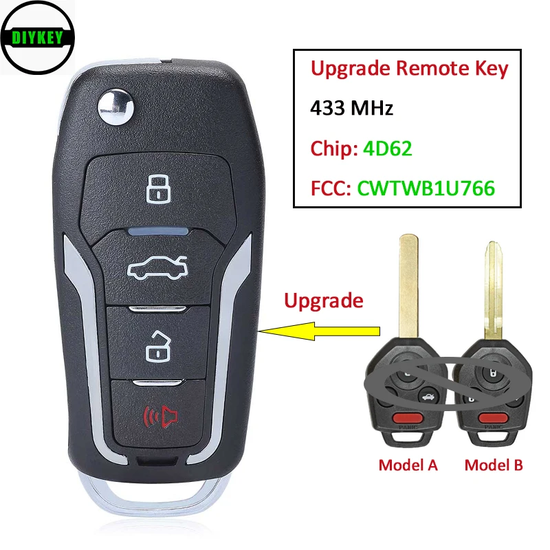 

DIYKEY Upgraded Flip Remote Car Key Fob 4 Buttons 433MHz 4D62 Chip for Subaru Tribeca Outback Legacy 2008-2010 FCC: CWTWB1U766