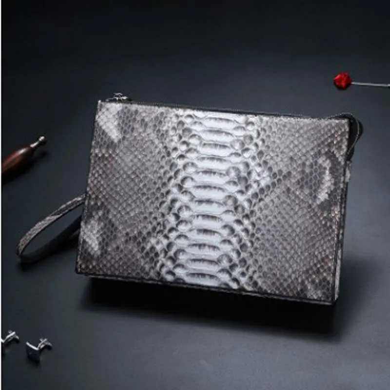 LINSHE import python skin men genuine python leather bag  large capacity  business   large capacity men clutch bag