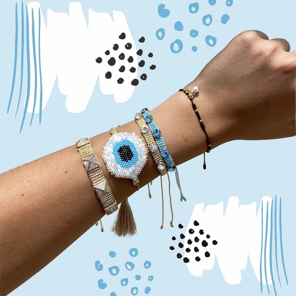 

BLUESTAR 2021 Turkish Evil Eye Bracelet Women MIYUKI Bracelets Jewelry Handmade Crystal Bead Armband Jewellery