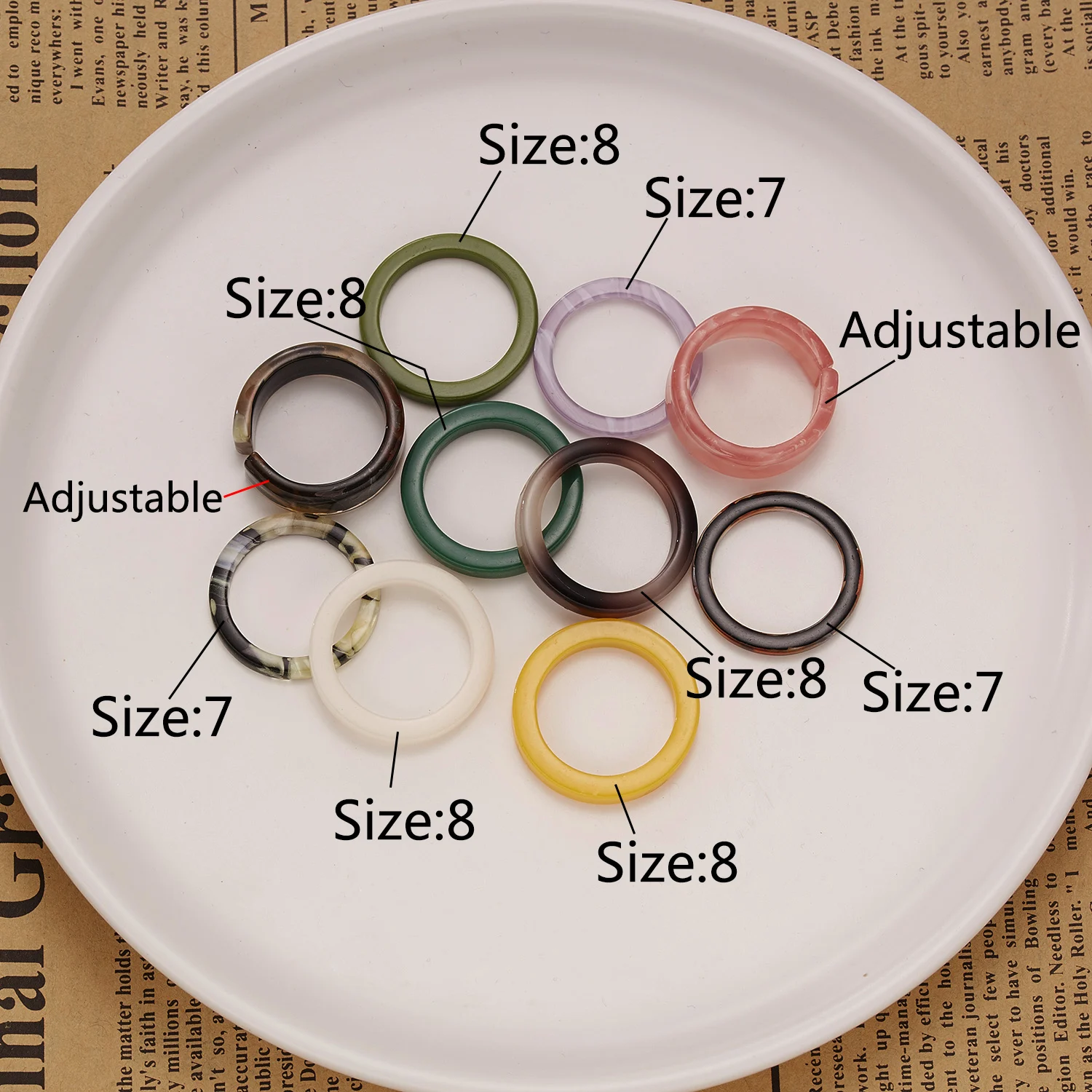 Neue koreanische ästhetische bunte Harz-Acryl-Ringe im Set für Damen – geometrische runde Ringe, temperamentvoller, vielseitiger Schmuck als Geschenk – Detail 5