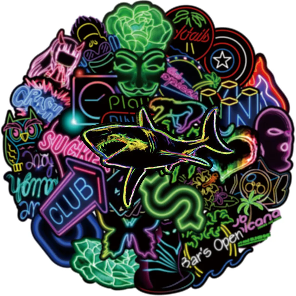 10/30/50PCS Cool New Neon Graffiti Stickers Notebook Guitar Skateboard Mobile Phone Toy Waterproof Cartoon Stickers Wholesale