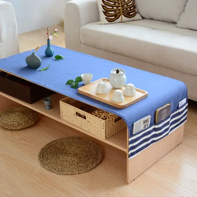 

blue/grey Mediterranean tablecloth living room storage pocket coffee table cloth table cover TV cabinet cover towel dust proof