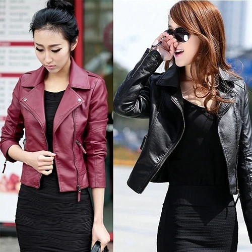 Punk Women Faux Leather Motorcycle Zipper Fashion Slim Fits Jacket Outwear Coat hot sales 2020