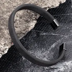 Men Vintage Black Bangle Stainless Steel Cuban Cuff Bracelets Hand Wristband Fashion Jewelry Friends Gifts Wholesale Accessories