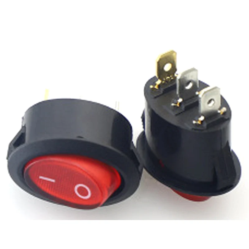 2pcs Black Oval Round 3pin On Off Rocker Switch With Red Light KCD1 Electrical Contact Switch Push Button Switch 10A 250V 125V