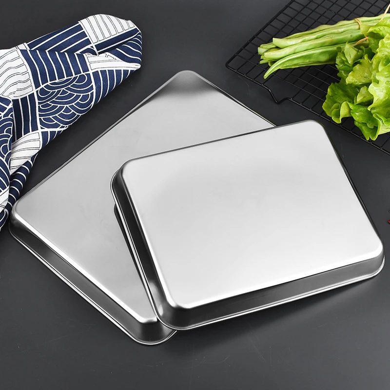 Rectangle Thicken Stainless Steel Food Storage Tray Steamed Sausage  Plates Fruit Baking Pastry Pans Kitchen Bread Loaf Dishes