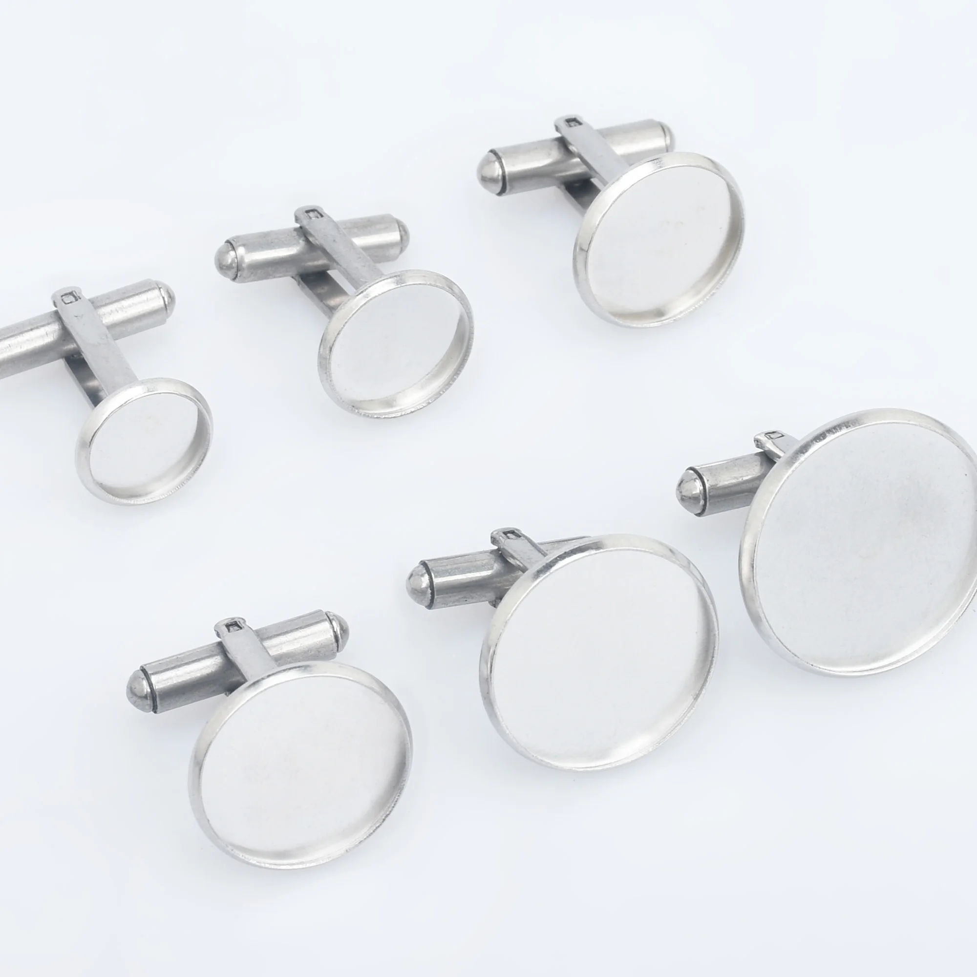 

Stainless Steel Cufflink Blanks French Cufflink Base with 10/12/14/16/18/20mm Round Bezel Base Settings Cufflink Findings 5pcs