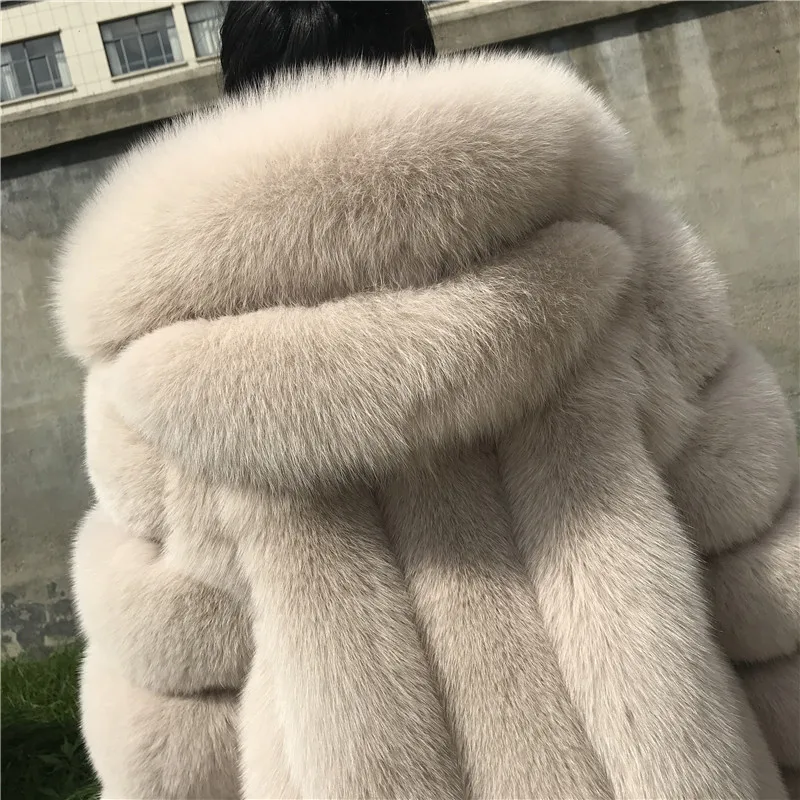 Jxwatcher Real Fur Coat Women Winter Hooded Fox Fur Coats Fashion High Quality Ladies Luxury Full Sleeves Outerwear Warm Female