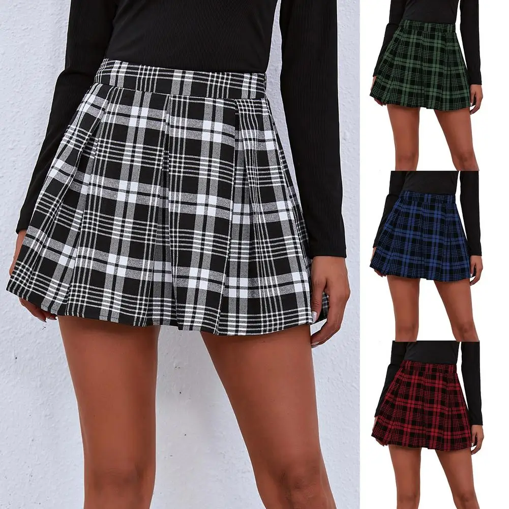 Women Mini Skater Skirts Plaid Pleated Skirt High-waisted Skirt School Uniform Woman Flared Skater Clothes Womens 2021 Clothing