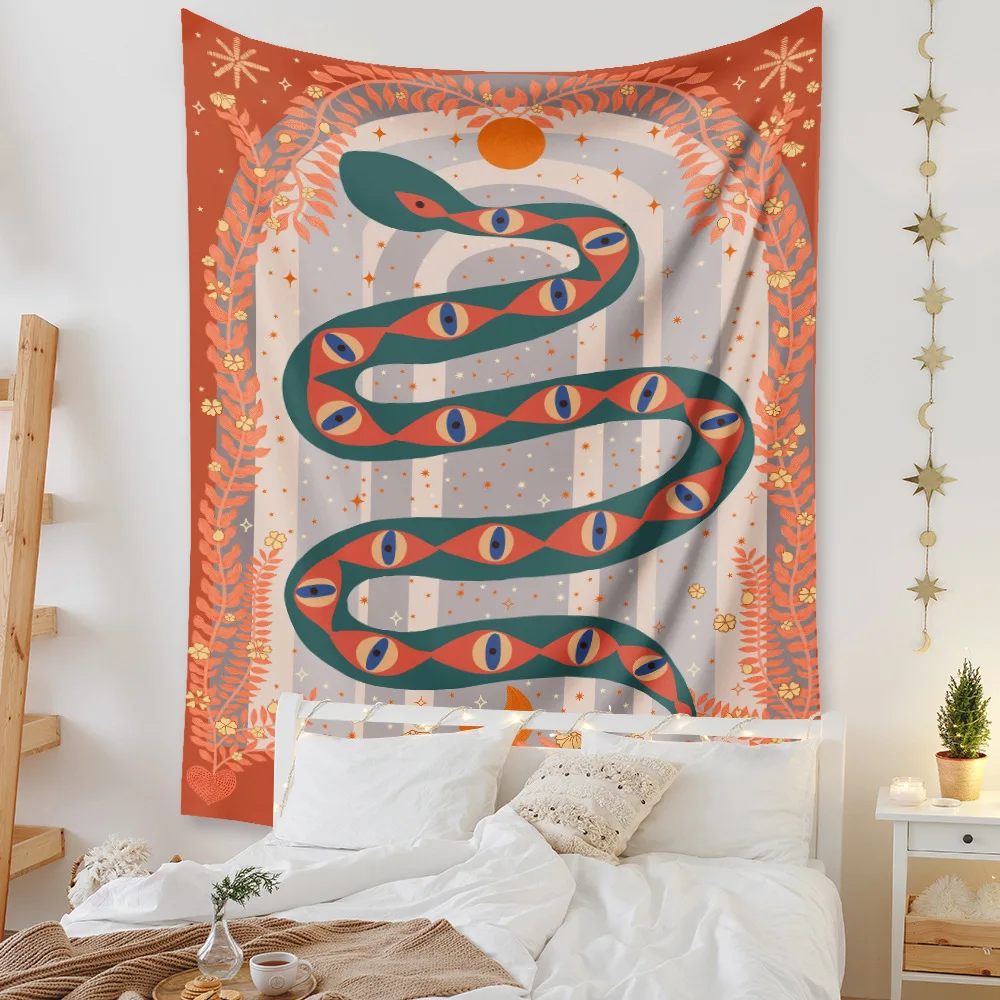 Ethnic Style Abstract Snake Print Tapestry Wall Hanging Polyester Bohemian Painting Home Decor Bedroom Wall Background Blanket