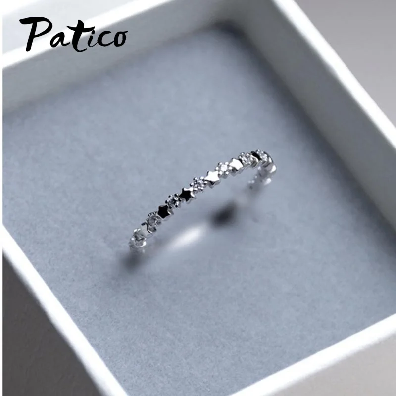 Genuine Star Real 925 Sterling Silver Needle Jewelry Trail Stackable Wedding Finger Stars Ring New Fashion Style For Women Rings