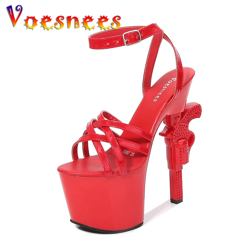 Voeseees Brand Ladise Summer New Sandals Strange Style Gun Heel Women\'s shoes High Heels Sexy Platform Striper pole Dance Shoes