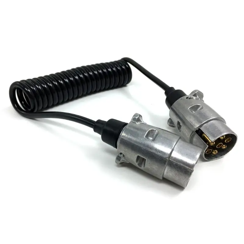 7 Pin Metal Trailer Plugs w/curly extension Cable Lead 1.5M Male To Male 12V Trailer Lighting Board Caravan