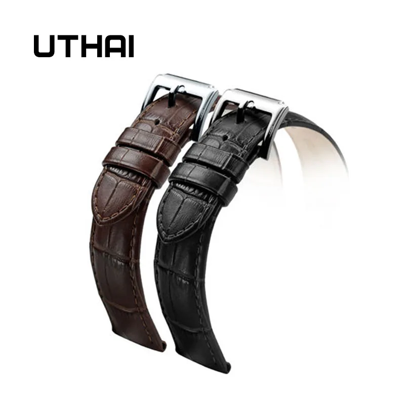 UTHAI Z01 Pulseira Bracelet Belt Black Genuine Leather Watchbands 18mm 20mm 22mm Quartz Watch Bands Gentleman