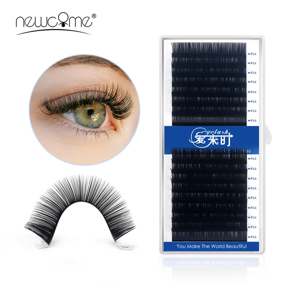 NEWCOME 16 Rows Individual Eyelash Extension Korean Silk Mink Eye Lashes BCD Curl Lash False  Russian Volume Eyelashes Makeup