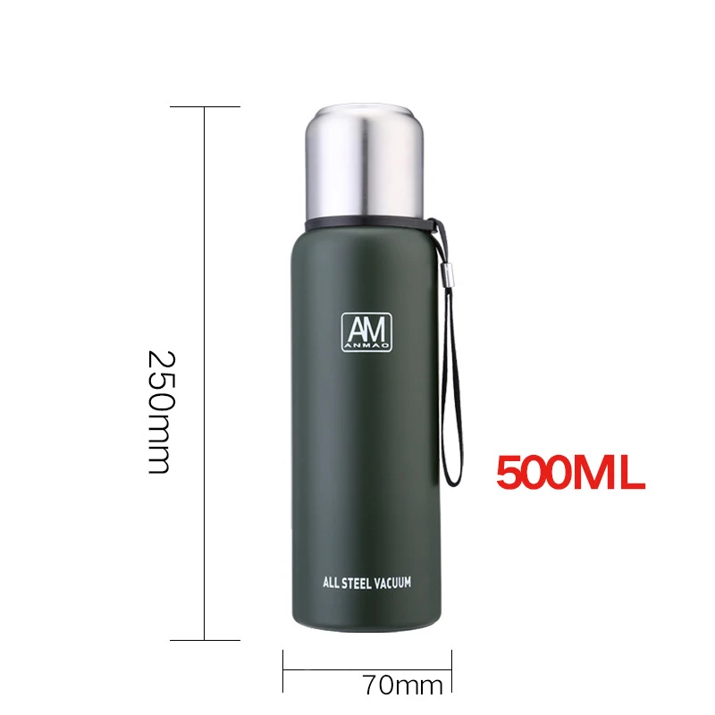 Keelorn 500/750/1000/1500ml Russian large capacity outdoor thermos portable stainless steel mug military style vacuum bottle Cup