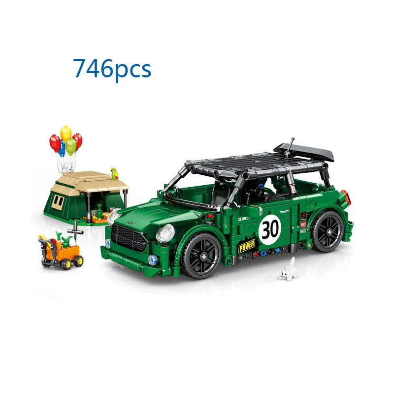 City Vehicle Mini Coopers Building Block Pull Back Car Tourism Tent Bricks Rally Racing Construction Model Toys For Kids Gift