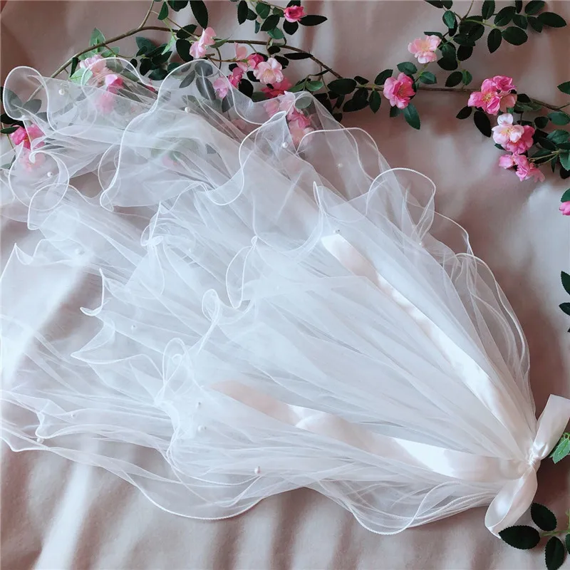 ชุดแต่งงาน Tulle Veils Ivory Bowknot เจ้าสาว Multi Layer ผมหวี Veil Faux ไข่มุกเจ้าสาว Fairy แต่งงานอุปกรณ์เสริม