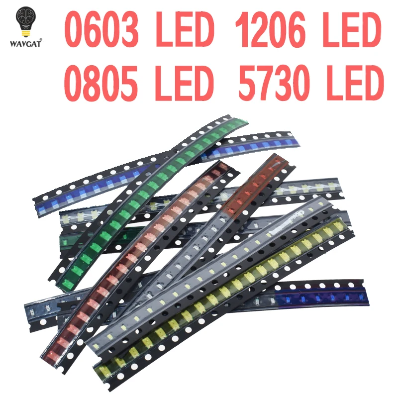 100pcs=5colors x 20pcs 5050 5730 1210 1206 0805 0603 LED Diode Assortment SMD LED Diode Kit Green/ RED / White / Blue / Yellow