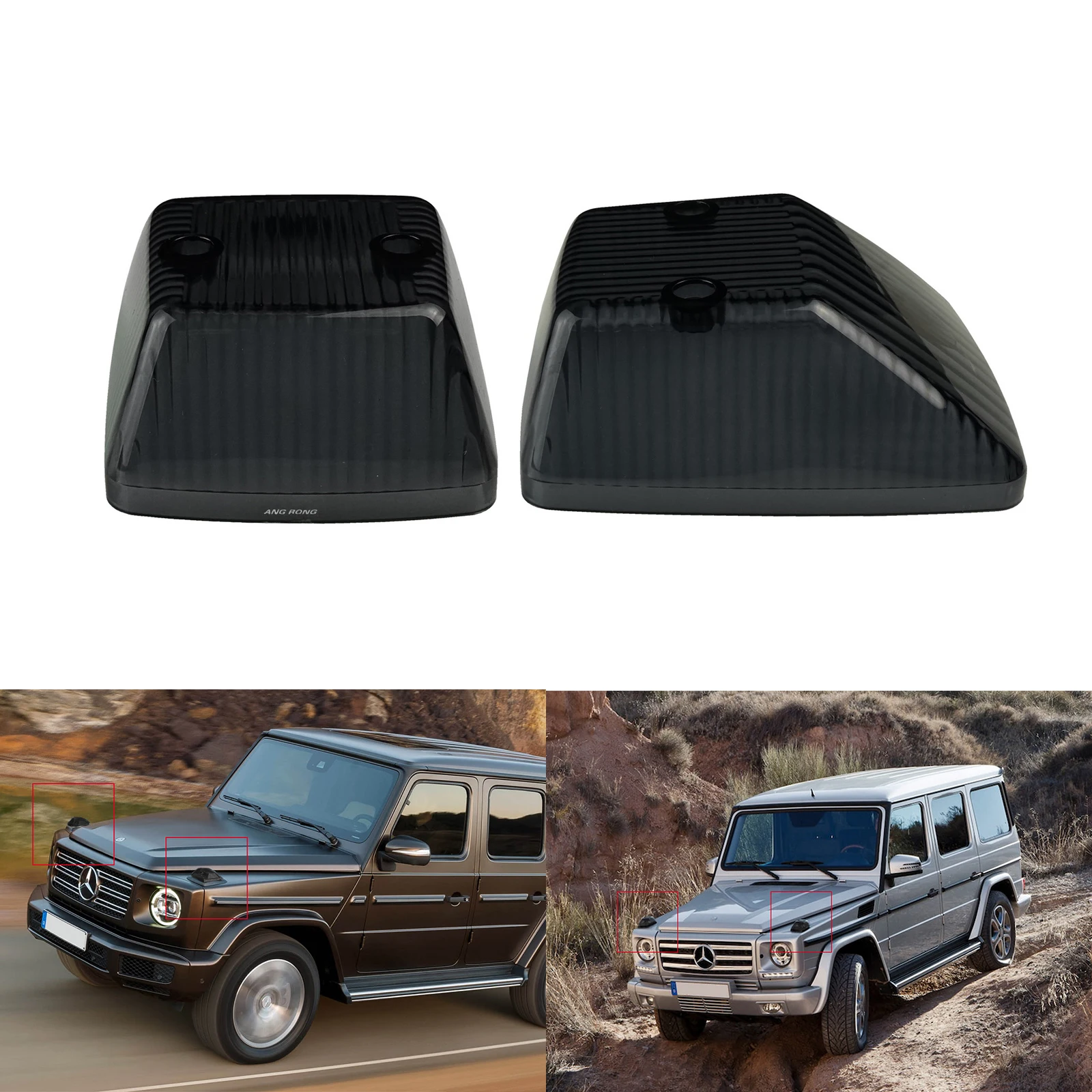 ANGRONG 2x Front Turn Signal Light Lens Cover For 86-18 Mercedes W463 G-Class G500 G550