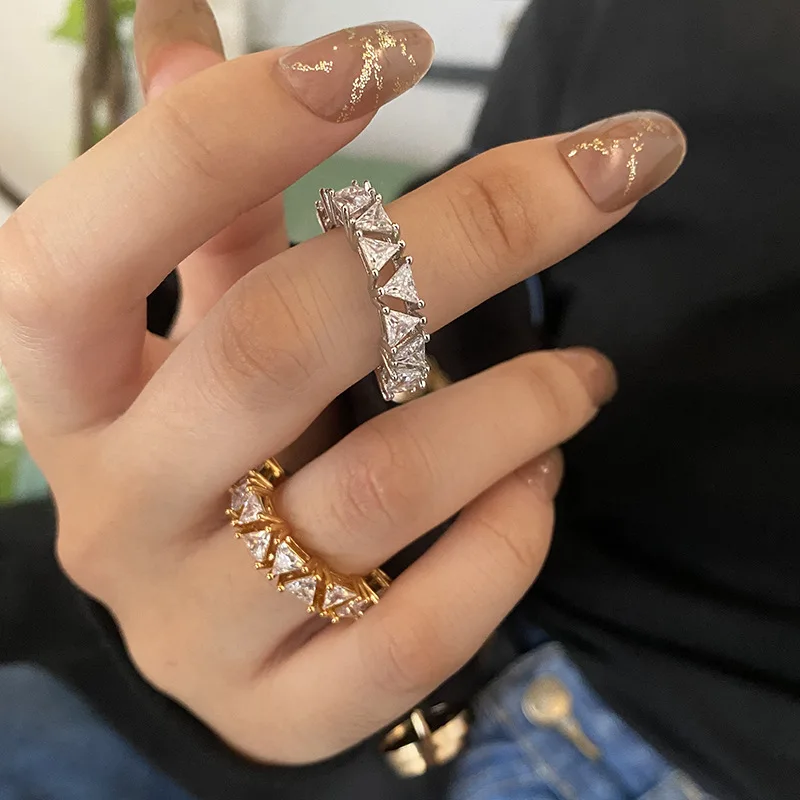 LIVVY New INS Simple Silver Color Luxury Geometric Zircon Rings For Women Fashion Wedding Party Jewelry Gifts