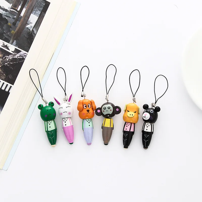 1pcs Korea Creative Cartoon Mini Animal Ballpoint Pen Cute Wooden Portable Pendant Writing Pen For Kids Fashion School Supplies