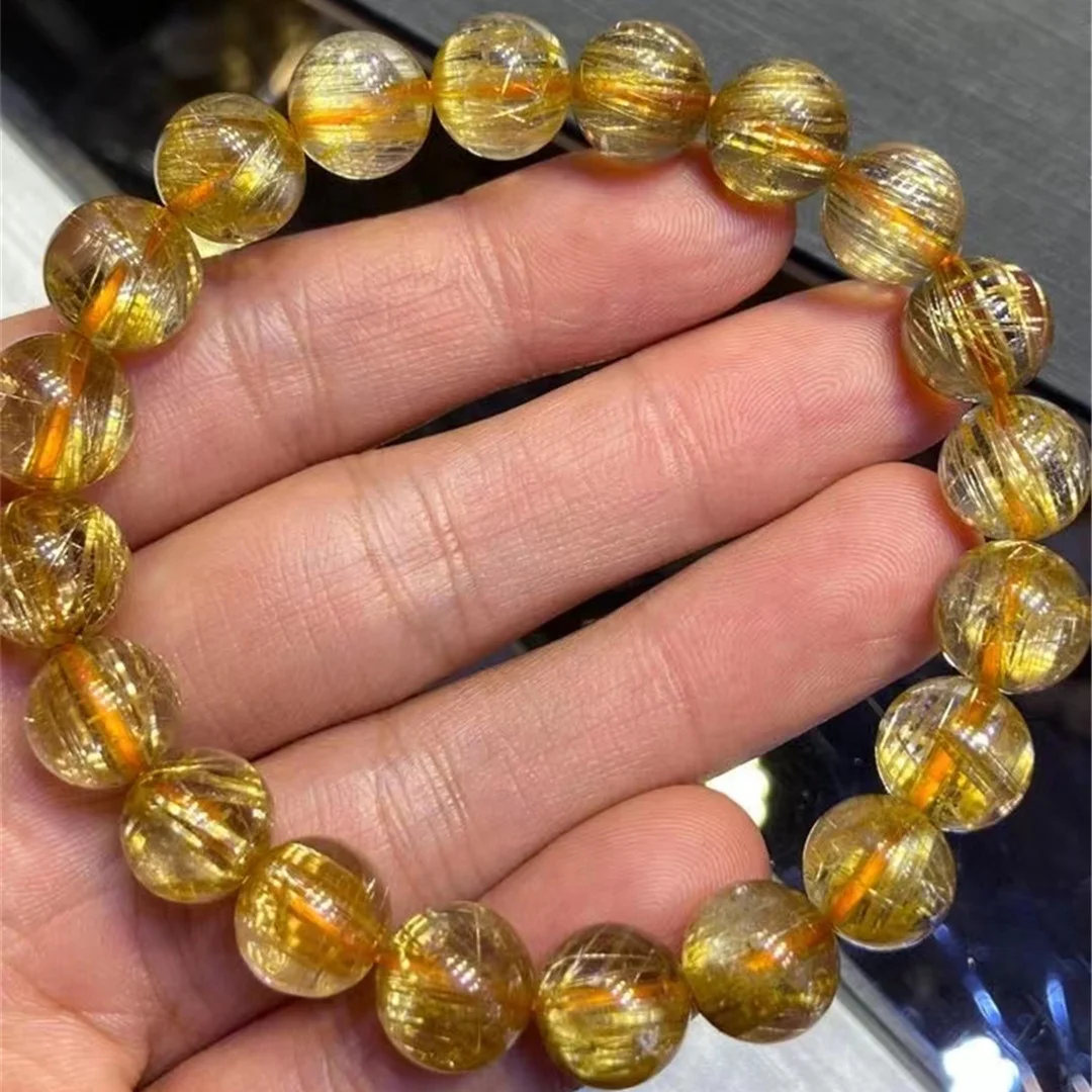 

10mm Natural Gold Rutilated Quartz Bracelet Jewelry For Woman Man Wealth Gift Reiki Crystal Beads Energy Gemstone Strands AAAAA