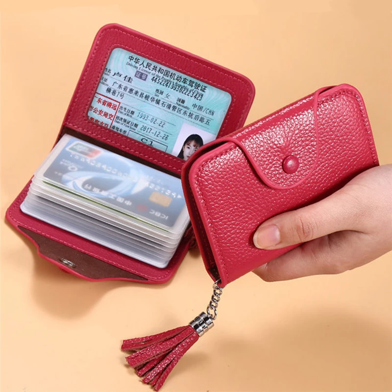 New Men Women Genuine Leather Business Credit ID Card Holder Wallet  Money Coin Purse Unisex Hasp Multifunction Card Package