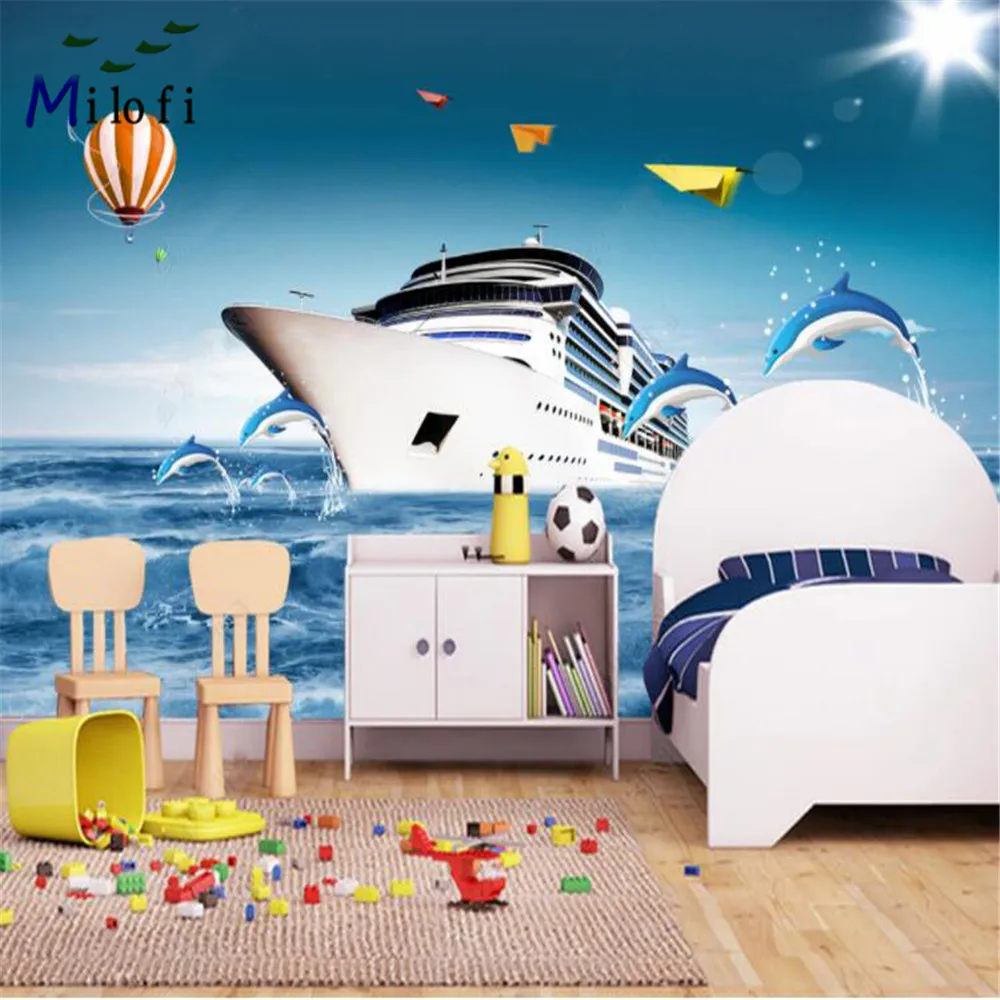 

Milofi custom large 3D printing wallpaper mural ocean scenery beautiful dolphin cartoon children's room kids room