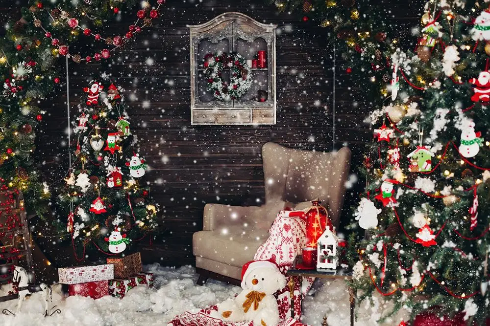Capiscoการถ่ายภาพพื้นหลังคริสต์มาสตกแต่งต้นไม้Retro Vintageไม้Xmas SnowflakeฉากหลังสำหรับPhoto Studio