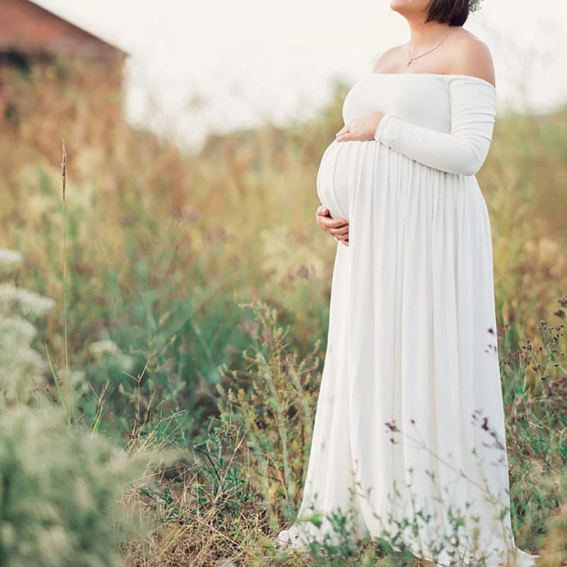 

2022 New Summer Women Pregnancy Maternity Lace Maxi Dresses Lady Bandeau Gown Photography Shoot White Black Dress