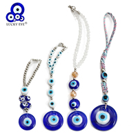Lucky Eye Handmade Crystal Beads Wall Hanging Glass Blue Turkish Evil Eye Pendant Decoration for Home Living Room Car BE384