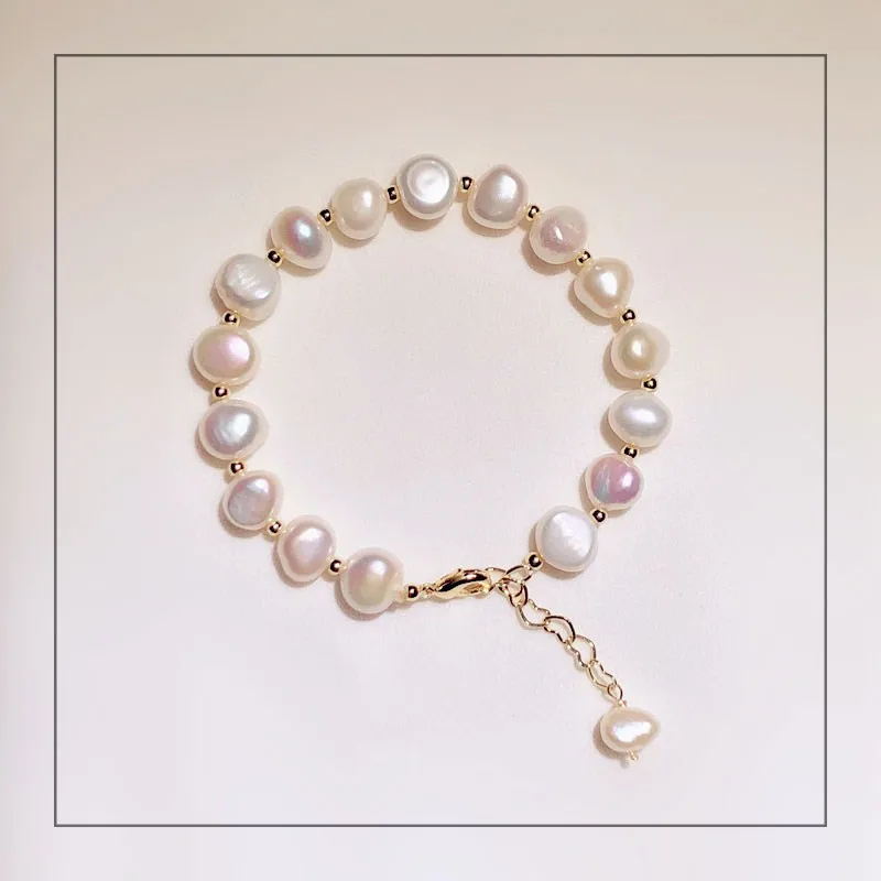 

Браслеты из стерлингового серебра S925 для женщин, винтажный браслет с искусственным жемчугом в стиле барокко 14 К, романтические ювелирные изделия