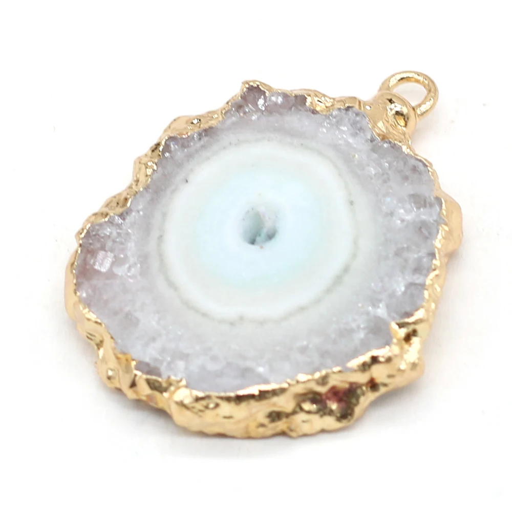 Natural Stone Druzy Pendants Gold plated Round Slice Druzy Quartzs for Jewelry Making Diy Necklace Accessories