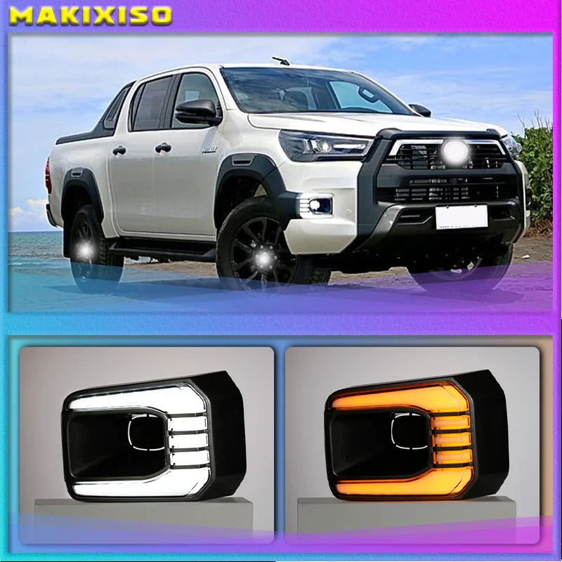 

1 Pair For Toyota Hilux Revo Rocco 2020 2021 Car LED Daytime Running Light Turn Yellow Signal Relay 12V DRL Daylight