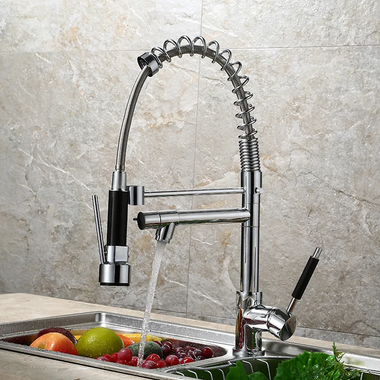 Grifo de cocina de cobre Vertical, lavabo de verduras, frío, caliente, mezclado, resorte giratorio multifunción