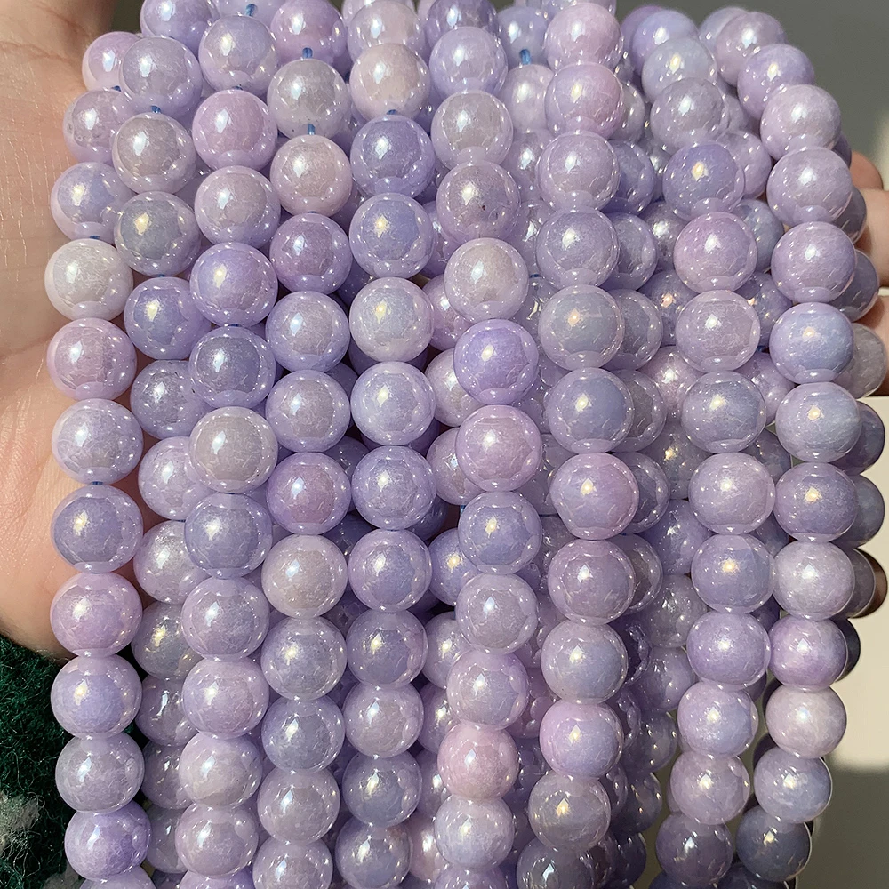 

Wholesale Blue Purple Plated Angelite stone Beads 6/8/10/12mm Natural Round Loose Bead For Making Jewelry Diy Perles 15''Strand