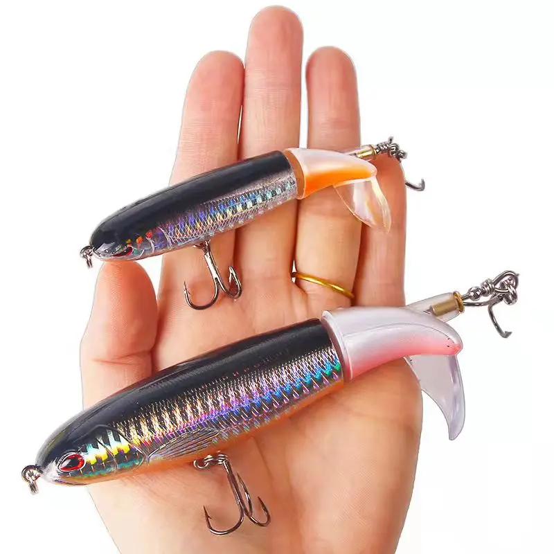 1Pcs Whopper Plopper Fishing Lure 10cm 11cm 14cm Artificial Hard Topwater Popper Bait with Rotating Tail Wobbler Fishing Tackle